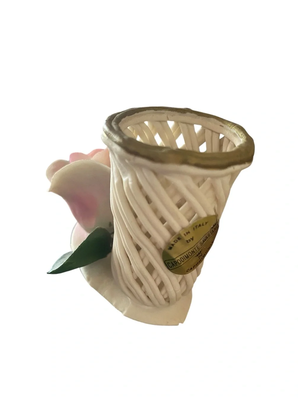 Vintage Italy Capodimonte Savastano ceramic candleholder & hummingbird figurine